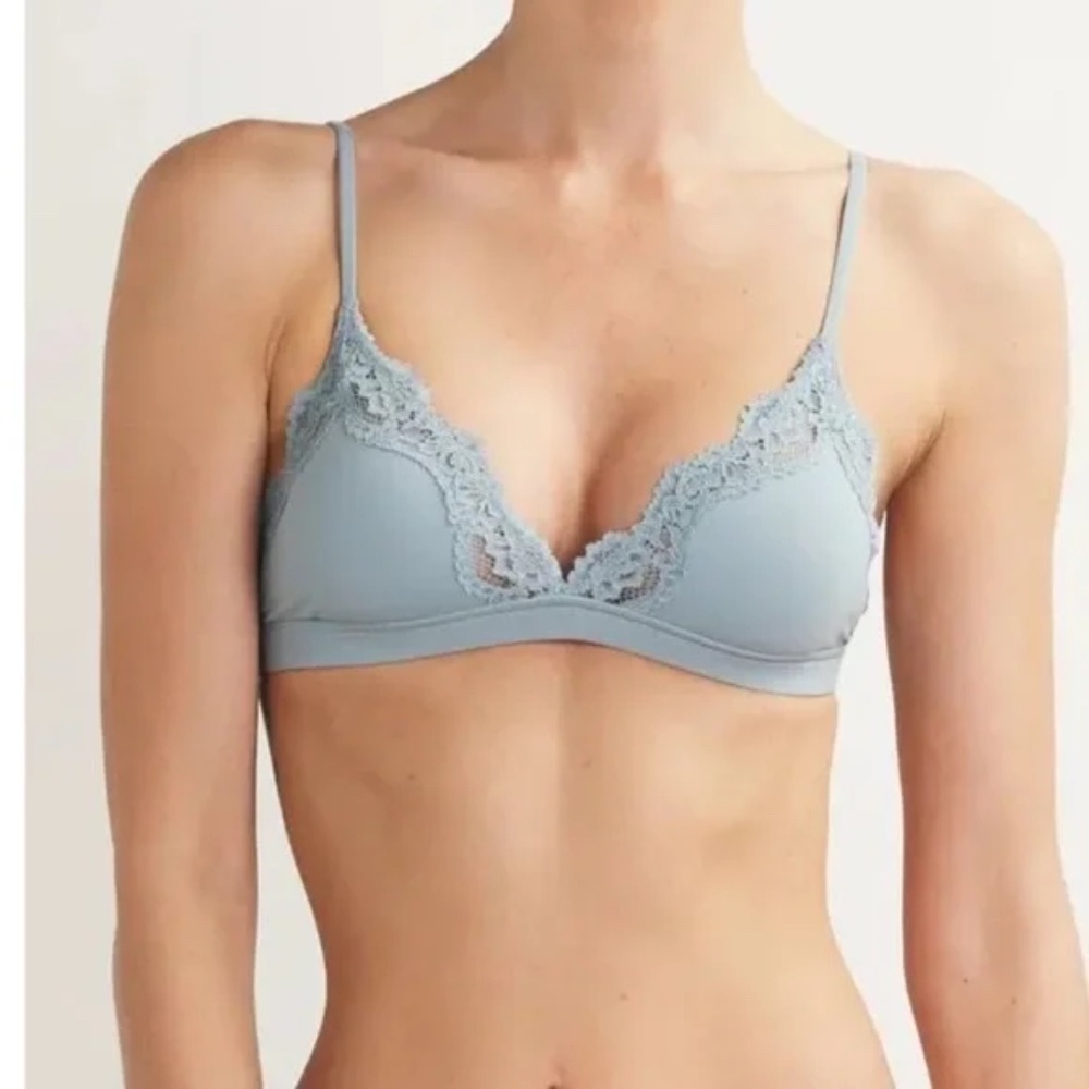 Skims Fits Everybody Lace Triangle Bralette, Denim Blue, Size Medium, NEW